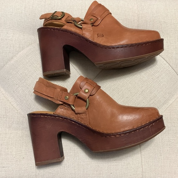 BORN Women’s Hudson’s Comfort Slingback Clogs Cognac SZ 8 Western Boho Academia - Picture 8 of 15